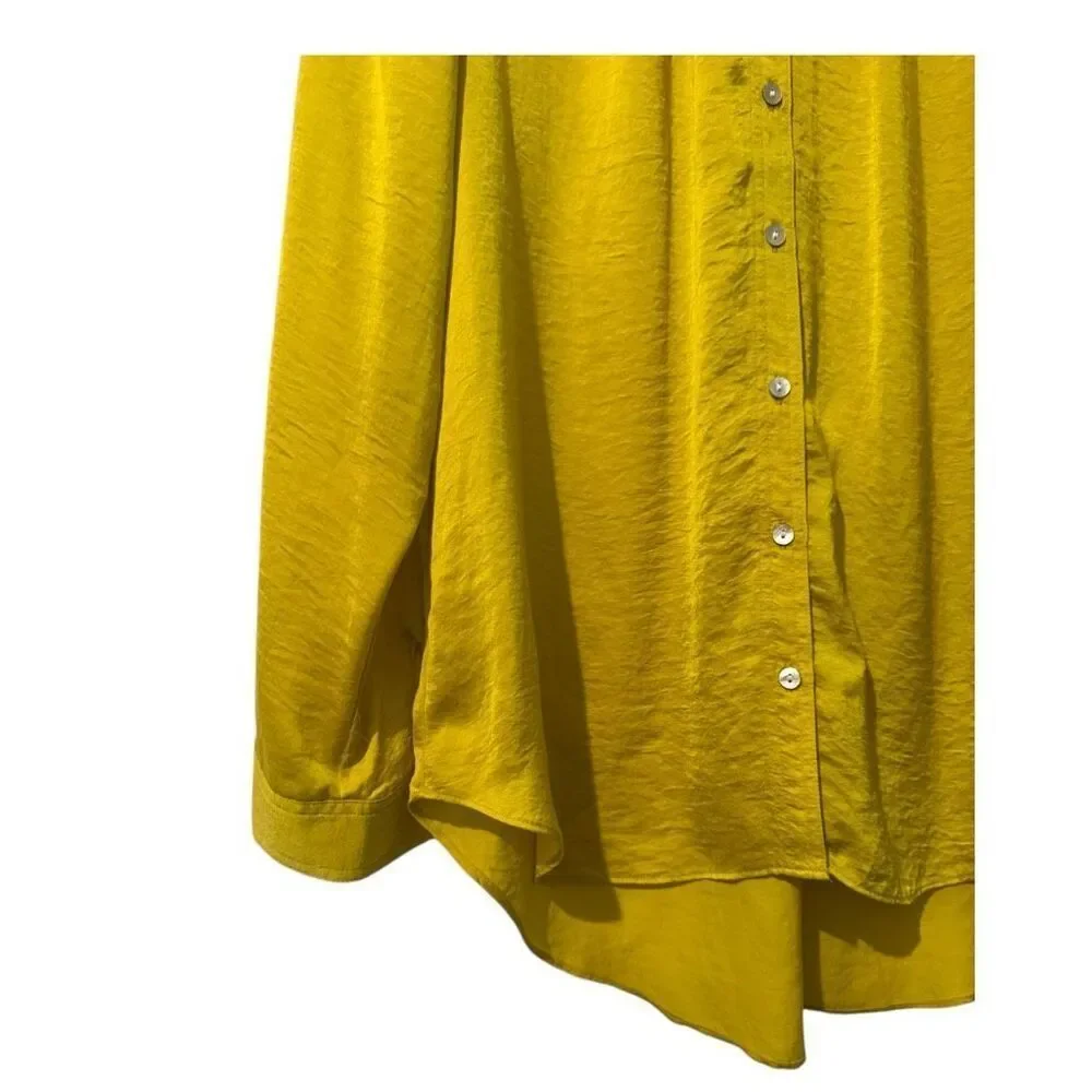 Rose & Olive Women's Yellow Long Sleeve Button Down Tunic Blouse Satin Size Medi